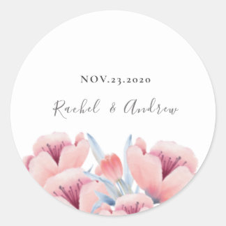 Perzikbloesem | Floral Wedding Invitation Envelope Ronde Sticker