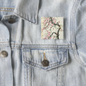 Perzikbloesem (kleur op papier) vierkante button 5,1 cm (In situ)