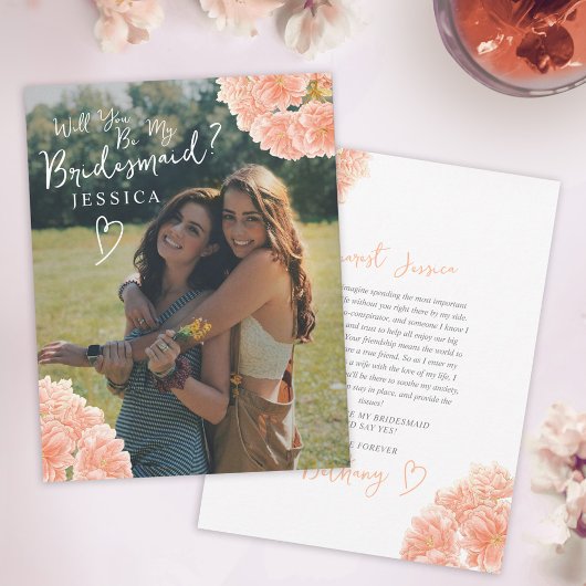 Perzikbloesem waterverf bruidsmeisje voorstel notitiekaartje