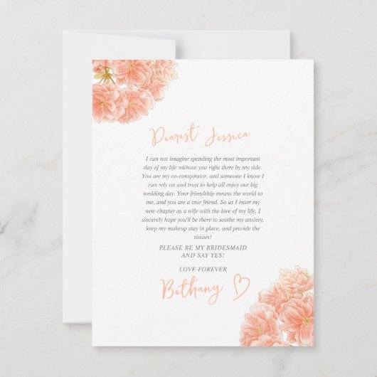 Perzikbloesem waterverf bruidsmeisje voorstel notitiekaartje (Achterkant)