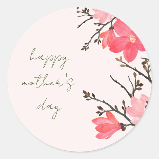 Perzikbloesem Waterverf Moederdag Ronde Sticker (Voorkant)