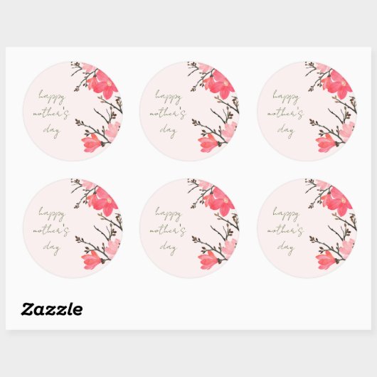 Perzikbloesem Waterverf Moederdag Ronde Sticker (Vel)