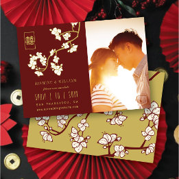 Perzikbloesems Dubbel Geluk Rode Chinese Foto  Save The Date