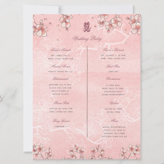 Perzikbloesems Dubbel Xi Chinees huwelijksprogramm (Achterkant)