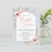 Perzikbloesems Stof Blauw Handgeschreven Bruidsdou Kaart (Staand voorkant)