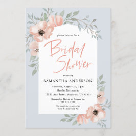 Perzikbloesems Stof Blauw Handgeschreven Bruidsdou Kaart