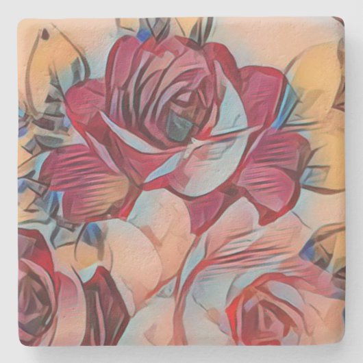 Perzikblush-Roos met pasta-accessoires Stenen Onderzetter (Voorkant)