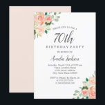 Perzikblush Waterverf Floral 70e verjaardag Kaart<br><div class="desc">Floral Birthday-uitnodigingen in de Little Bayleigh Store.</div>