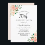 Perzikblush Waterverf Floral 70th Birthday Party Kaart<br><div class="desc">Floral Birthday-uitnodigingen in de Little Bayleigh Store.</div>