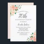 Perzikblush Waterverf Floral 70th Birthday Party Kaart<br><div class="desc">Floral Birthday-uitnodigingen in de Little Bayleigh Store.</div>
