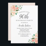 Perzikblush Waterverf Floral 90e verjaardag Kaart<br><div class="desc">Floral Birthday-uitnodigingen in de Little Bayleigh Store.</div>