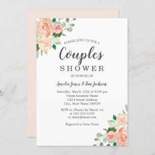 Perzikblush Waterverf Floral Couples Shower Kaart