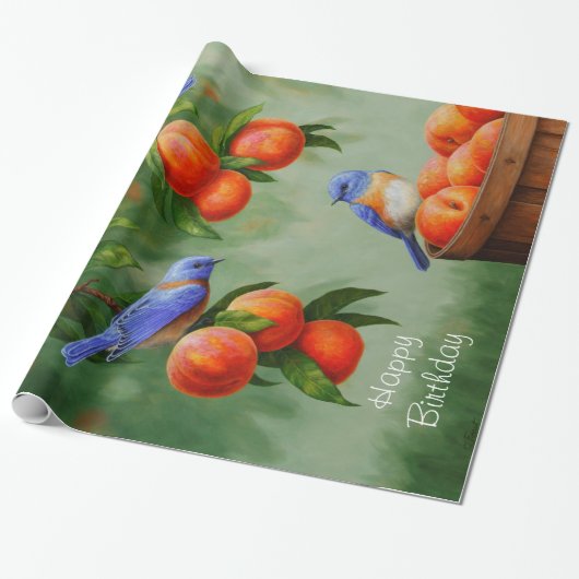 Perzikbomen en Westerne blauwvogels Cadeaupapier (Uitgerold)