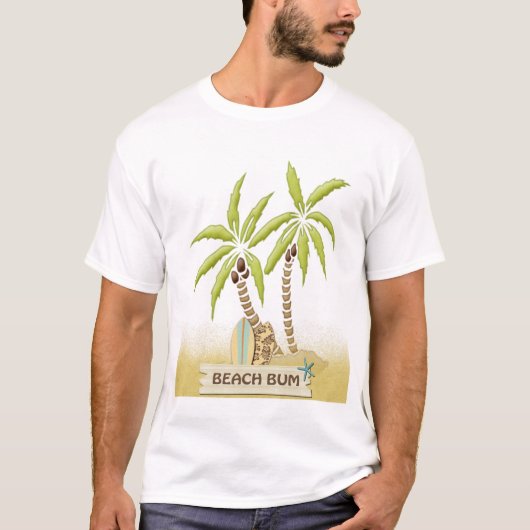 Perzikbommen, surfplanken, palmbomen en zand t-shirt (Voorkant)