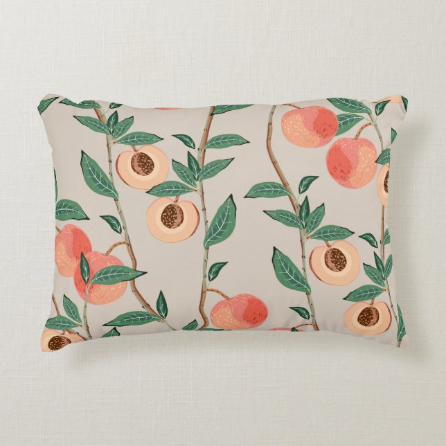 Perzikboomtakken met bladeren en vruchten op een l accent kussen (Voorkant)