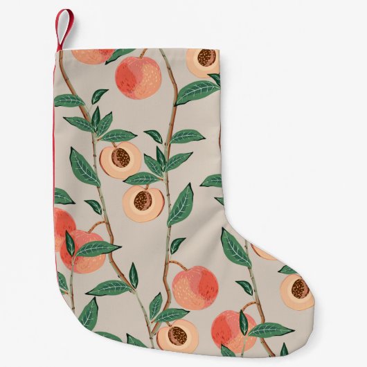 Perzikboomtakken met bladeren en vruchten op een l kleine kerstsok (Voorkant)