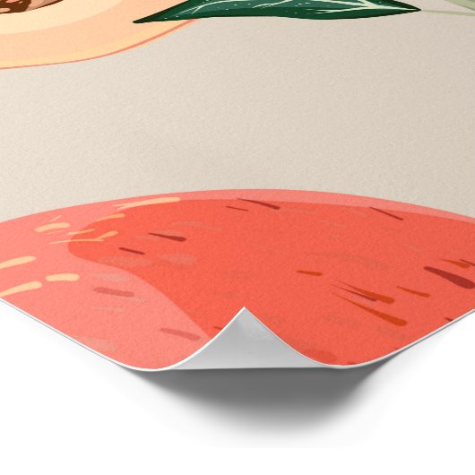 Perzikboomtakken met bladeren en vruchten op een l poster (Hoek)