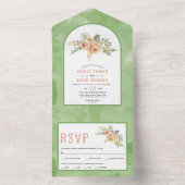 Perzikcactus bloemen, bladeren groen bloemperbruil all in one uitnodiging (Binnen)