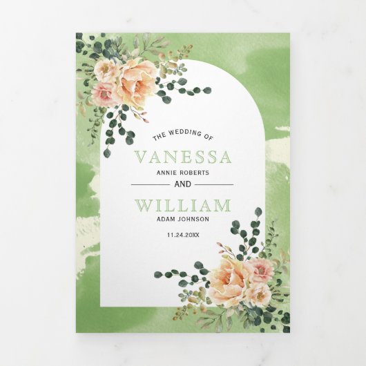 Perzikcactus bloemen, bladeren groen bloemperbruil drieluik uitnodiging (Cover)