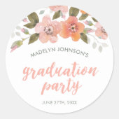 PerzikDelicate Floral Afstuderen GraduPartij Ronde Sticker (Voorkant)