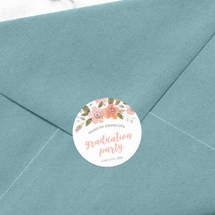 PerzikDelicate Floral Afstuderen GraduPartij Ronde Sticker
