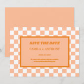 Perzikdons Oranje Geruite Gingham Patroon Save The Date (Voorkant / Achterkant)
