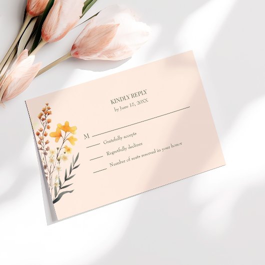 Perzikdons Wilde Bloemenweide Trouw RSVP Kaart