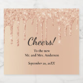 Perzikdruppelaar Glitter Trendy Glam Bling Wedding Sparkling Wijnetiket (Enkel label)