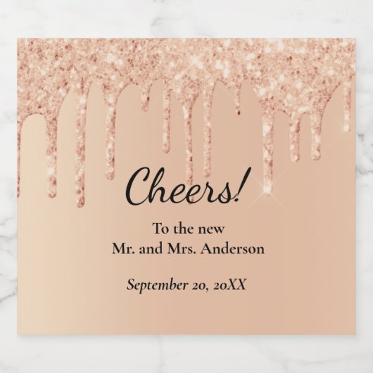 Perzikdruppelaar Glitter Trendy Glam Bling Wedding Sparkling Wijnetiket (Enkel label)