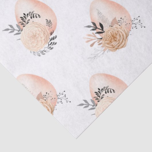 Perzikeieren en -bloemen op witte ontkoppeling tissuepapier (Detail)