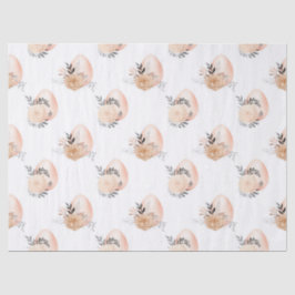 Perzikeieren en -bloemen op witte ontkoppeling tissuepapier