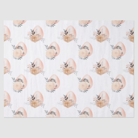 Perzikeieren en -bloemen op witte ontkoppeling tissuepapier (Voorkant)