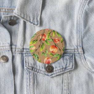 Perziken aan de boom ronde button 7,6 cm