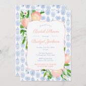  perziken blauw en witte bruiloft kaart (Voorkant / Achterkant)