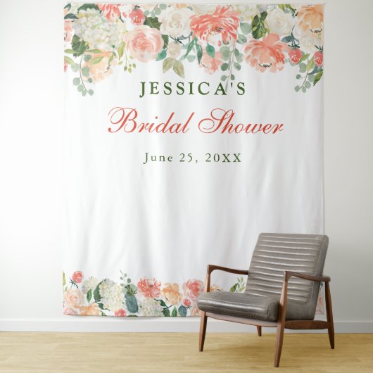 Perziken Bloemen Bruidsbruiloft Fotocabine Achterg Wandkleed (In situ)