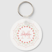 Perziken Bloemenkrans Monogram Gepersonaliseerd Sleutelhanger (Voorkant)