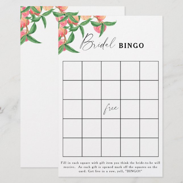 Perziken - Bruids douche bingo spel (Voorkant / Achterkant)