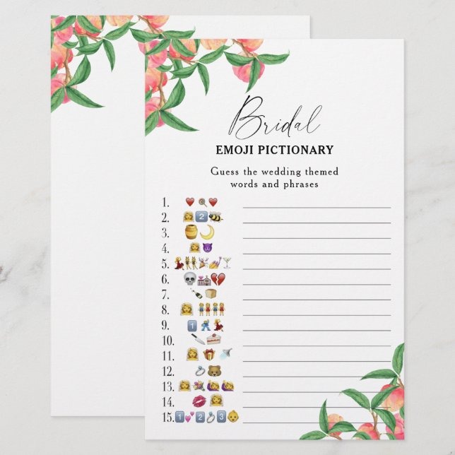 Perziken - bruiloft emoji pictionary spel (Voorkant / Achterkant)
