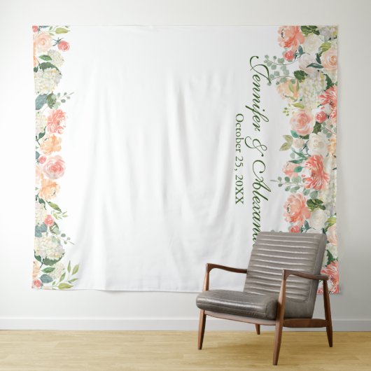 Perziken Crème Bloem Bruiloft Foto Booth Achtergro Wandkleed (In Situ (horizontaal))