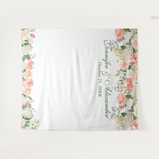 Perziken Crème Bloem Bruiloft Foto Booth Achtergro Wandkleed (Voorkant (horizontaal))