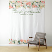 Perziken Crème Bloem Bruiloft Foto Booth Achtergro Wandkleed (In situ)