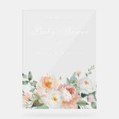 Perziken & Crème Botanische Grote Baby shower Sign Acryl Bord (Voorkant)
