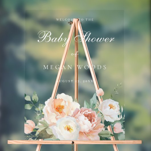 Perziken & Crème Botanische Grote Baby shower Sign Acryl Bord (Neutraal)