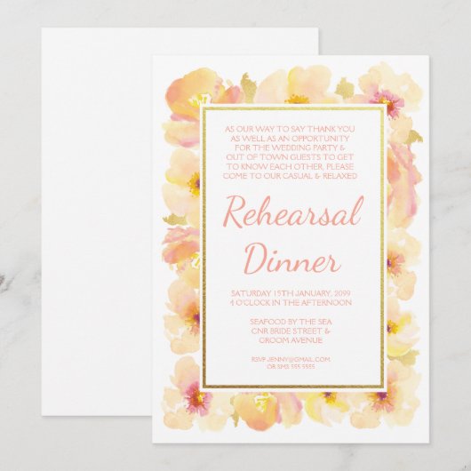 Perziken & Crème Goud Repetitie Diner Uitnodigen Kaart (Voorkant / Achterkant)