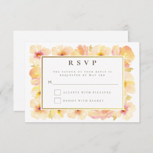 Perziken Crème Gouden Frame Huwelijks RSVP Kaart (Voorkant / Achterkant)
