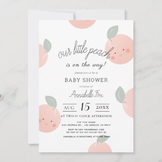 Perziken & Crème Schattige Kawaii Baby shower Kaart (Voorkant)