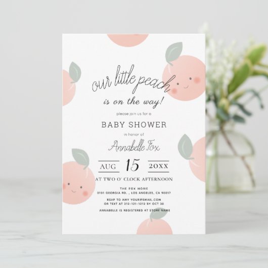 Perziken & Crème Schattige Kawaii Baby shower Kaart