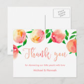 Perziken Dankkaart, kleine perzik baby shower Briefkaart (Voorkant / Achterkant)