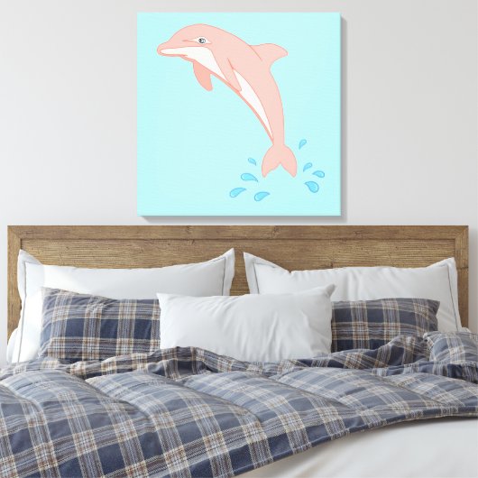 Perziken de roze dolfijn canvas afdruk (Insitu (Slaapkamer))