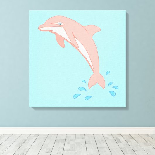 Perziken de roze dolfijn canvas afdruk (Insitu (Houten vloer))